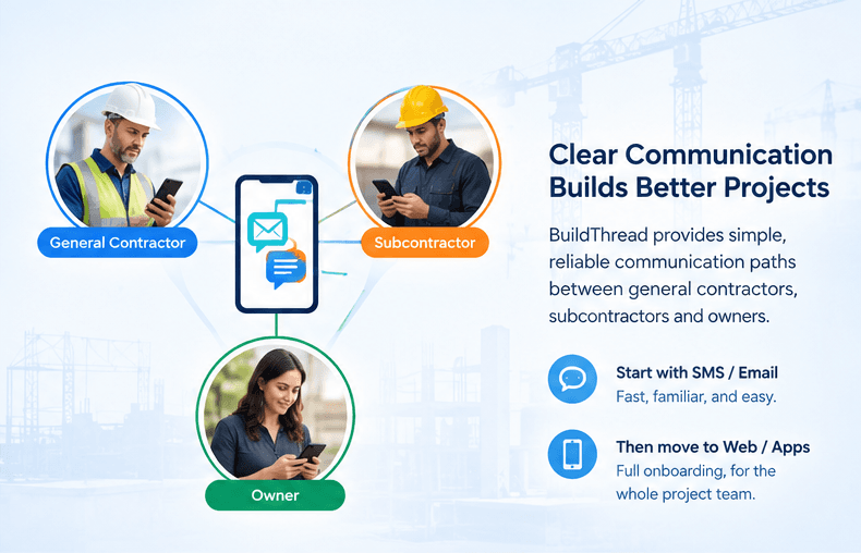 General contractors, subcontractors, and owners connected through BuildThread